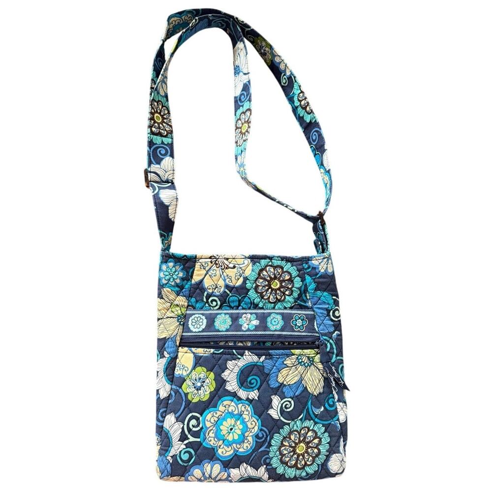 Vera Bradley Retired Mod Floral Blue Brown Cotton Crossbody Quilted Bag